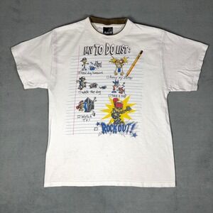 Y2K My To Do List Rock Out Graphic T Shirt S Hybrid Tees Cartoon Humor Notebook